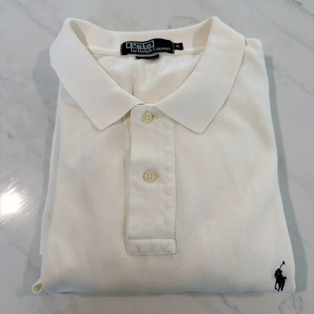 Polo Ralph Lauren Men’s Short Sleeve Polo Shirt Cream Beige XL Cotton Pique Knit